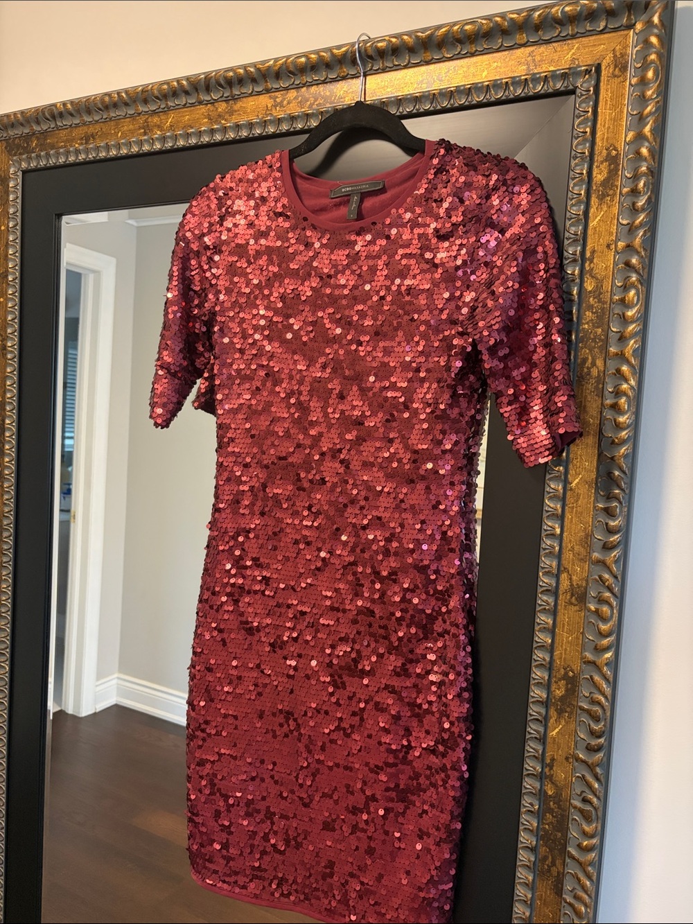 BCBGMaxAzria Rose Red Sequin Midi Dress